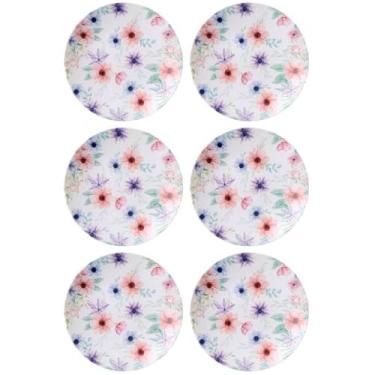 Imagem de Jogo 6 Pratos de Sobremesa Porcelana Floral 21cm Tramontina Floratta Servir Doce Torta Padaria