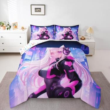 Imagem de Erosebridal Conjunto de 3 peças de edredom Queen Anime Japonês, desenho animado de anime japonês, estilo ficção científica, animação japonesa, para quarto de crianças, meninas, adolescentes e adultos