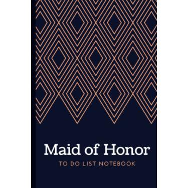Imagem de Maid of Honor To Do List Notebook: Hardcover/Checklist/Peach Pink Diamond Pattern on Navy Blue - Vintage Art Deco Theme/Wedding Gift For Maid of Honor from Bride/Cute Card Alternative