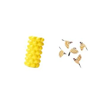 Imagem de Fenteer Vaso de Flores de Porcelana, Enfeite de Mesa E Pássaro de Madeira, Arte de Parede para Pendurar, Colecionável, Decorativo, Mesa, Sala de Estar, Quarto