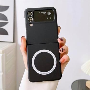 Imagem de Capa líquida de luxo para samsung galaxy z flip 3 4 5 5g z flip5 zflip4 dobrável 5 capa magnética de carga sem fio, preta, para samsung z flip 4