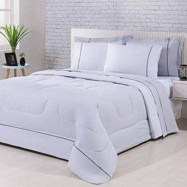 Imagem de Kit Edredom 100% Algodão Percal 150 Fios Dupla Face King + Jogo De Cama Gran Moratta 7 Peças - Branco/ Cinza