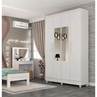 Imagem de Guarda Roupa Solteiro com Espelho e pés 4 Portas 2 Gavetas 133cm Amste