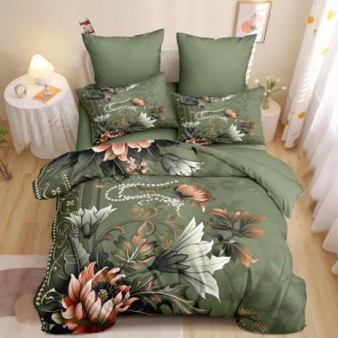 Imagem de Conjunto de edredom Coutuechen Vintage Floral Queen Size Verde - CCout