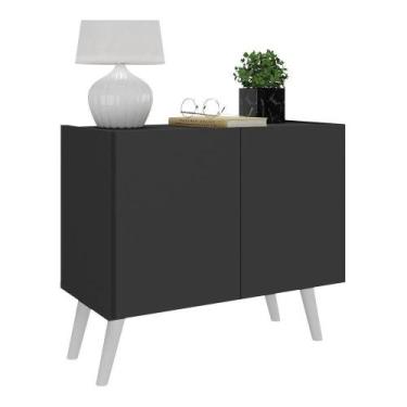 Imagem de Mesa De Cabeceira Retrô 2 Portas Multimóveis Preta - MULTIMOVEIS