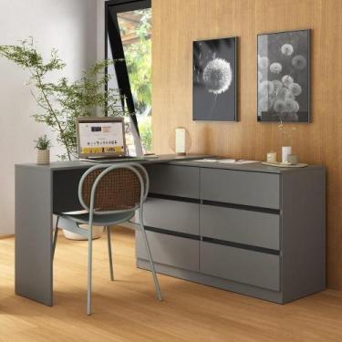 Imagem de Escrivaninha Em L 120cm Com 6 Gavetas Multimóveis Mp6030 Grafite - MUL