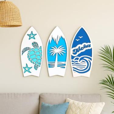 Imagem de Kit 3 Pranchas Decorativas Praianas em MDF e Relevo 3D para Sala Quarto Escritório Mar