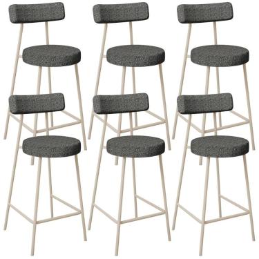 Imagem de Kit 06 Banquetas Baixa Cozinha Sala Jantar Bancada Milão Arena L02 Linho Mescla Chumbo - Lyam Decor