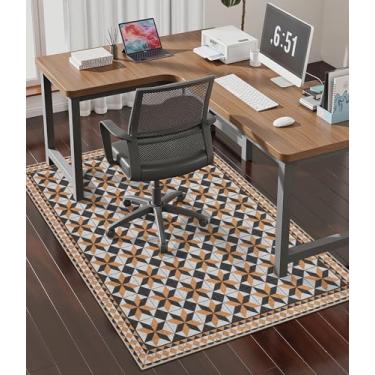 Imagem de chakme Tapete de cadeira de escritório para piso de madeira, 122 x 91 cm, protetor de mesa de computador fácil de deslizar para cadeira de rodinhas embaixo da mesa, suporte antiderrapante, lavar à