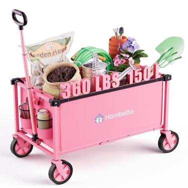 Imagem de Hombetta Carrinho dobrável com rodas, carrinho utilitário dobrável leve de 150L, vagão portátil para jardim, compras, esportes, acampamento, transporte, rosa
