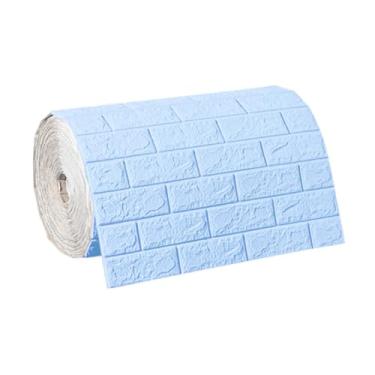 Imagem de Wswqop Painéis de parede com efeito 3D, papel de parede à prova d'água, papel de contato, backsplash, de de tijolo falso, adesivo, removível e colante, Azul