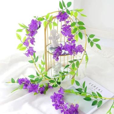 Imagem de 1 peça, cordão de flores, 190 cm, guirlanda de videira artificial, arco de casamento, decoração de casa, folha de ratã, flores de parede (roxo escuro)