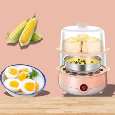 Imagem de Cozedor Elétrico de Ovos Multifuncional a Vapor 110V/220V – Cozinha até 7, 14 ou 21 Ovos – Rápido, Automático e Portátil para Omeletes e Legumes(Rosa2,220v)