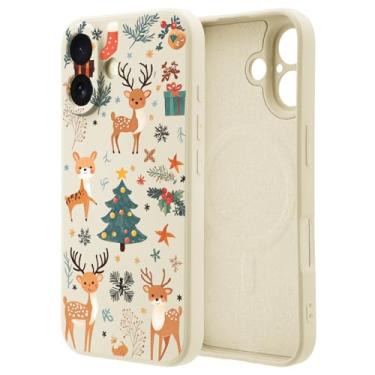 Imagem de OFQKOAKS Capa para iPhone 16 compatível com MagSafe, linda capa de telefone magnética de árvore de cervo Sika de Natal, silicone líquido branco macio, capa protetora de ajuste fino para mulheres e