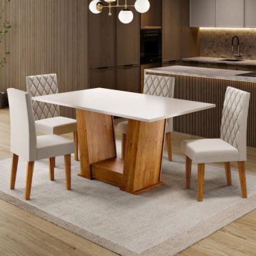 Imagem de Mesa de Jantar 4 Lugares Floripa Marrom/Blonde/Veludo Pastel - Viero Móveis