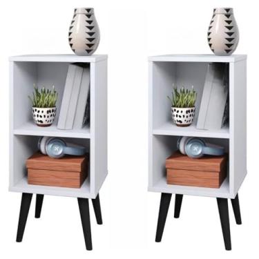 Imagem de Kit 2 Mesa de Cabeceira para Quarto Charme Retrô Apoio de Cama Mesinhacom gaveta 61x30x30cm(KIT CHARME BRANCO)