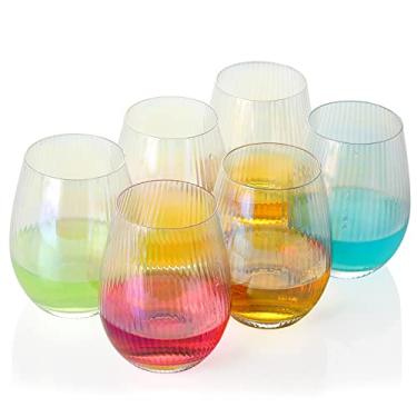 Imagem de Conjunto de taças de vinho sem haste iridescente, ideia de presente fofa exclusiva para mulheres, mãe, esposa, irmãs, amigas, suco, vermelho, branco, água, chá gelado, bebida, copo para festa de