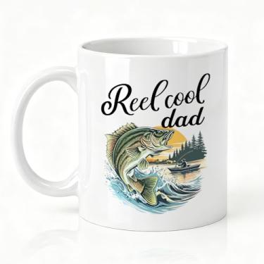 Imagem de SRWNFOS Caneca de cerâmica dupla face para pai realmente legal, caneca de peixe retrô para amantes de pesca, xícara de café engraçada para papai, avô, presentes de aposentadoria para papai, presente