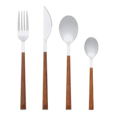 Imagem de Generic Conjunto de talheres de 4 peças, talheres de aço inoxidável, conjunto de talheres polidos espelhados com faca, conjunto de utensílios de servir para cozinha, comer, 4 peças, prata