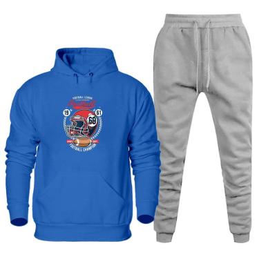 Imagem de Conjunto de Moletom Estampado Plus Size Tamanho Especial Bolso Canguru Capuz Calça Abrigo