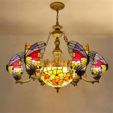 Imagem de Lustre de borboletas de luxo contemporâneo com LED, criatividade americana, para sala de estar, restaurante, quarto, villa, hotel, café, bar, karaokê ou clube. Luminária pendente de vidro co