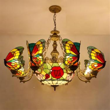 Imagem de Lustre de borboletas de luxo contemporâneo com LED, criatividade americana, para sala de estar, restaurante, quarto, villa, hotel, café, bar, karaokê ou clube. Luminária pendente de vidro co