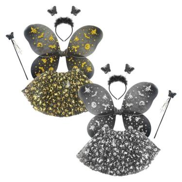 Imagem de Fantasia Halloween Infantil Com Saia Asa Tiara E Varinha Cor Prata