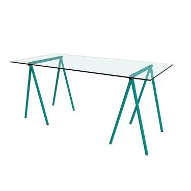 Imagem de Escrivaninha De Vidro Itaim Cavalete Base Ferro Azul Turquesa - Cor: Branco