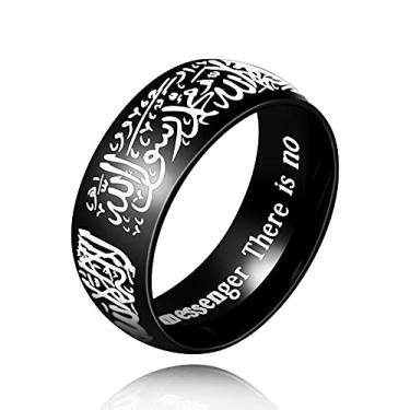 Imagem de Uloveido Anéis muçulmanos Maomé com letra árabe Shahada, cor dourada, 8 mm de largura, anéis religiosos Allah para homens e mulheres Y543, Metal, Zircônia cúbica