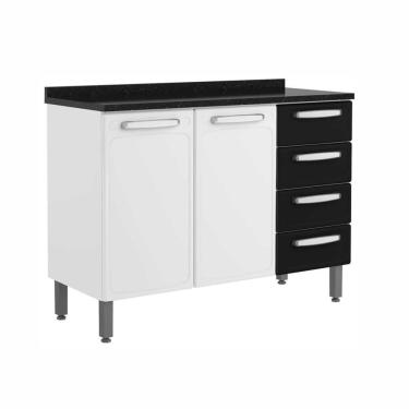 Imagem de Balcão De Aço 3 Portas 4 Gav Preto Branco Evidence Bertolini Branco/preto