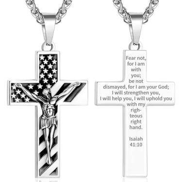 Imagem de Esrial Colar com cruz de Jesus para homens, crucifixo, versículo bíblico, pingente de aço inoxidável, 45 + 5 cm, presentes religiosos para homens, Medium, Aço inoxidável, Sem Pedra Preciosa