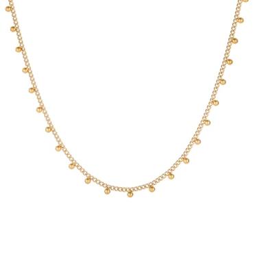 Imagem de Nawflue Corrente de ouro feminina banhada a ouro 18 K, colar delicado com contas de satélite, corrente de aço inoxidável, elos cubanos, corrente de ponto fino, joia de ouro simples, One size, Aço