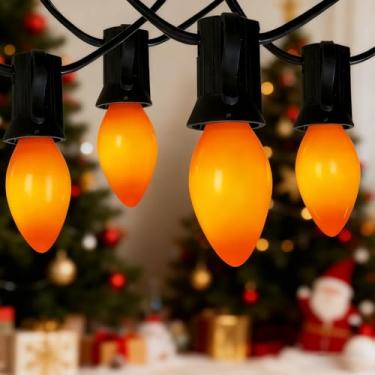 Imagem de C7 Luzes LED laranja para Halloween, 6,5 m, luzes de corda ao ar livre com 27 lâmpadas de cerâmica de 0,6 W (2 sobressalentes) para decoração de festa de quintal e quintal