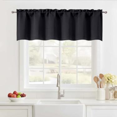 Imagem de Ebesto Saia preta para janela de 35 cm de comprimento, pequena cortina de cozinha com isolamento térmico com dois bolsos de haste, saia curta para sala de estar, quarto, banheiro, café, trailer, 1