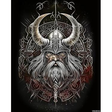 Imagem de VNUIEHG Kit de pintura por números de guerreiro viking por números, faça-você-mesmo, pinturas acrílicas para desenho, arte, adultos, iniciantes, 40,6 x 50,8 cm
