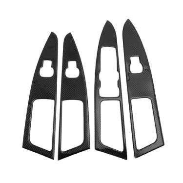 Imagem de TUCKBOLD Tampa de painel de interruptor de elevação de janela para Ford Mondeo 2013-2019 Botão de controle da janela da porta do carro dianteiro traseiro acessórios interiores fibra de carbono preto