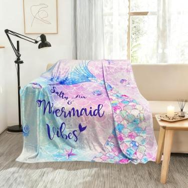 Imagem de Cobertor de flanela sereia 127 x 152 cm - manta macia e aconchegante para sofá/cadeira/cama, decoração de casa de sereia, presente para meninas mulheres família