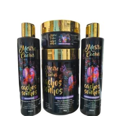 Imagem de Mestre dos Cachos Kit Completo, Shampoo 300ml, Condicionador 300ml, Creme para Pentear 1kg, Máscara Capilar 300g, com Óleo de Semente de Uva
