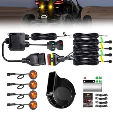 Imagem de Vi9000 Kit de seta UTV com buzina, kit de pisca-pisca universal para quadriciclo UTV com interruptor basculante, luz de perigo compatível com Polaris, Can-Am, Kawasaki, CFMOTO