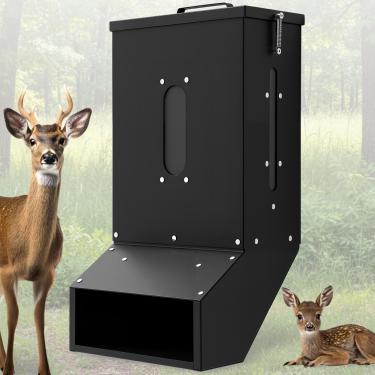 Imagem de Otoolling Alimentador de veado resistente pendurado por gravidade com dispensador automático, janela de visualização de proteínas para caça à vida selvagem, à prova d'água (preto)