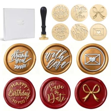 Imagem de UNIQOOO Conjunto De 6 Carimbos Cera, Kit Selagem Bênção, Cabo Madeira Com Cabeça Latão Para Convites Festa, Envelopes, Cartões Comemorativos (Série Frases)