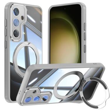 Imagem de Capa de telefone Vanki para Samsung Galaxy S23 compatível com magnético com suporte S23 capa magnética com suporte de anel de 360 graus para Samsung S23 capa transparente antiqueda (cinza)