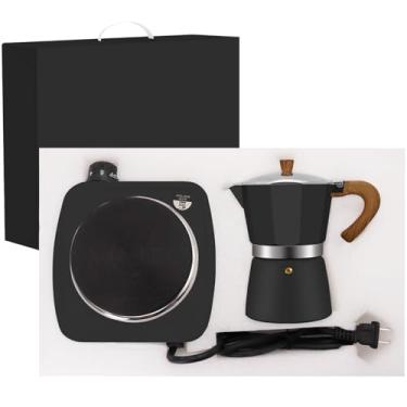 Imagem de Vaolvpant Conjunto de panela Moka de alumínio 2 em 1 com fogão elétrico, cafeteira expresso, 150 ml, Mocha Express, portátil, acampamento, viagem, preferida, cafeteira, café cubano, italiano, 3