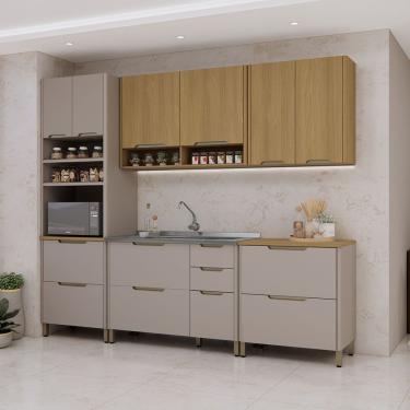 Imagem de Cozinha Modulada Compacta 5 Peças Com Espaço Para Micro-onda Cinammon-freijó