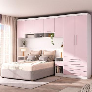 Imagem de Quarto 7 Portas 5 Gavetas Cab Qn Alpes Master Luciane Móveis Branco Pf-rosa Pf