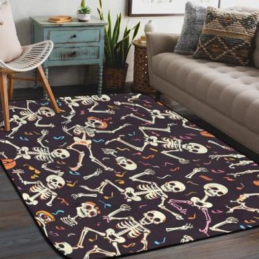 Imagem de Tapete de área para sala de estar, lavável à máquina, esqueleto, música, fofo, antiderrapante, tapete macio, para sala de estar, quarto, sala de jantar, berçário, cozinha, decoração de casa