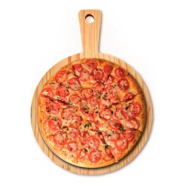 Imagem de Kit 10 Tábuas De Pizza Redonda Madeira De Pinus 35 Cm