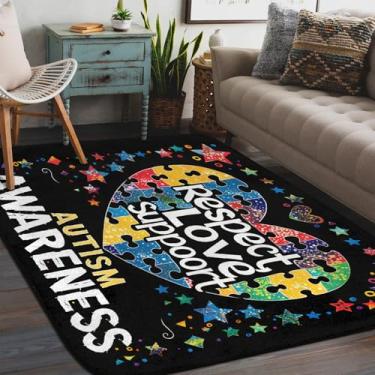 Imagem de Tapete de área para sala de estar, lavável à máquina, amor, autismo, palavra antiderrapante, tapete macio para sala de estar, quarto, sala de jantar, berçário, cozinha, decoração de casa