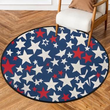 Imagem de Tapete redondo de 1,8 m com estrelas, vermelho, azul, macio, tapete circular antiderrapante, lavável, tapete circular para quarto, berçário, sala de estar, cozinha, banheiro, entrada, decoração de