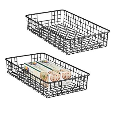Imagem de Organizador de armário de arame de metal doméstico mDesign, caixas organizadoras de cestos - para geladeira de despensa de cozinha, armários, lavanderia de garagem - 40,64 x 22,86 x 7,62 cm - 2 pacotes - preto fosco